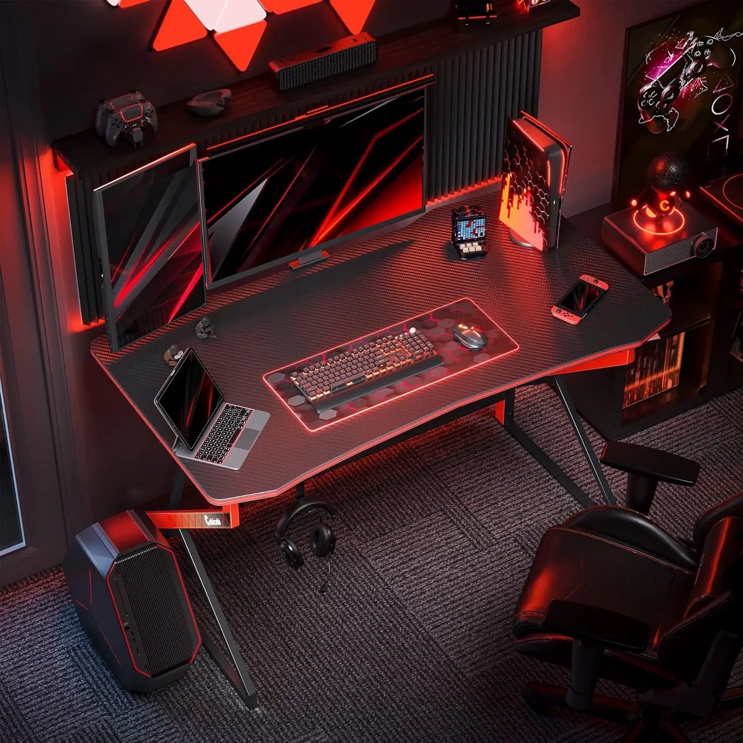 Simple Gaming Desk Z Shaped 55 inch Gamer Workstation